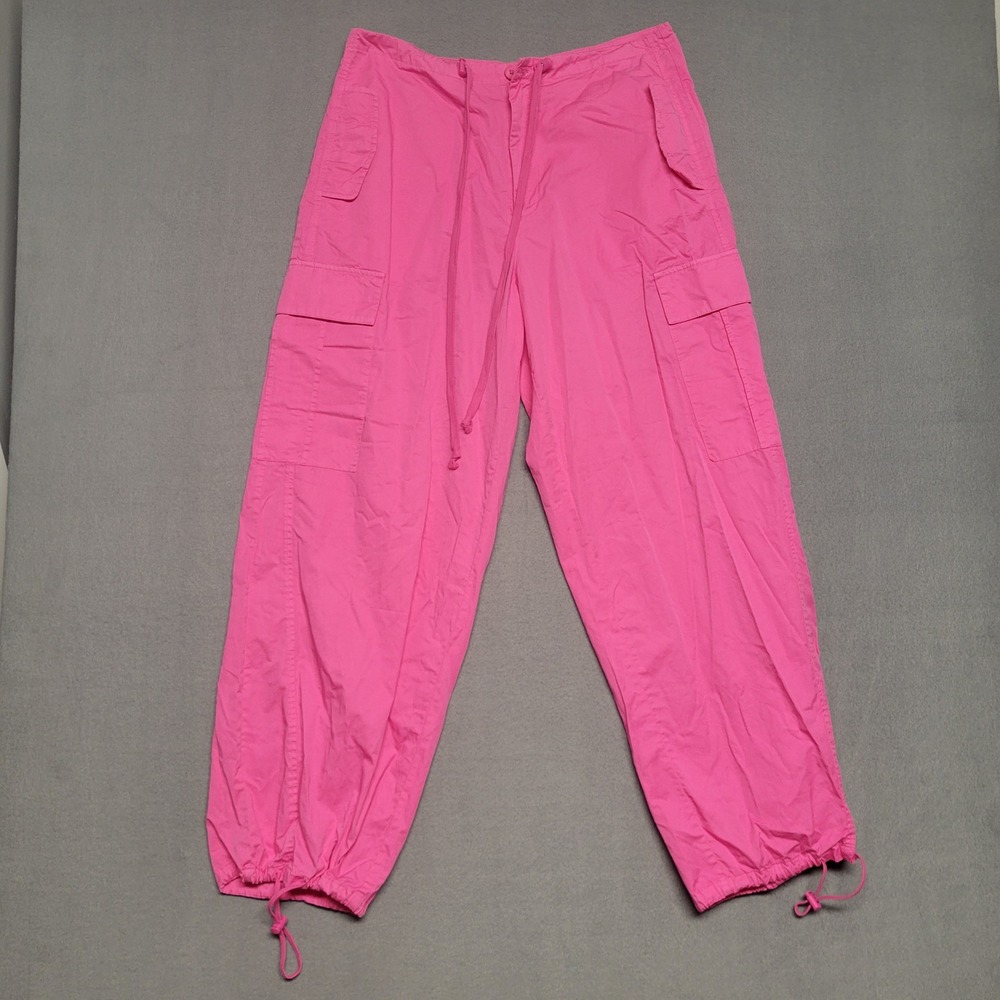 Good American Malibu Pink Cotton Cargo Pants Drawstring Size 2